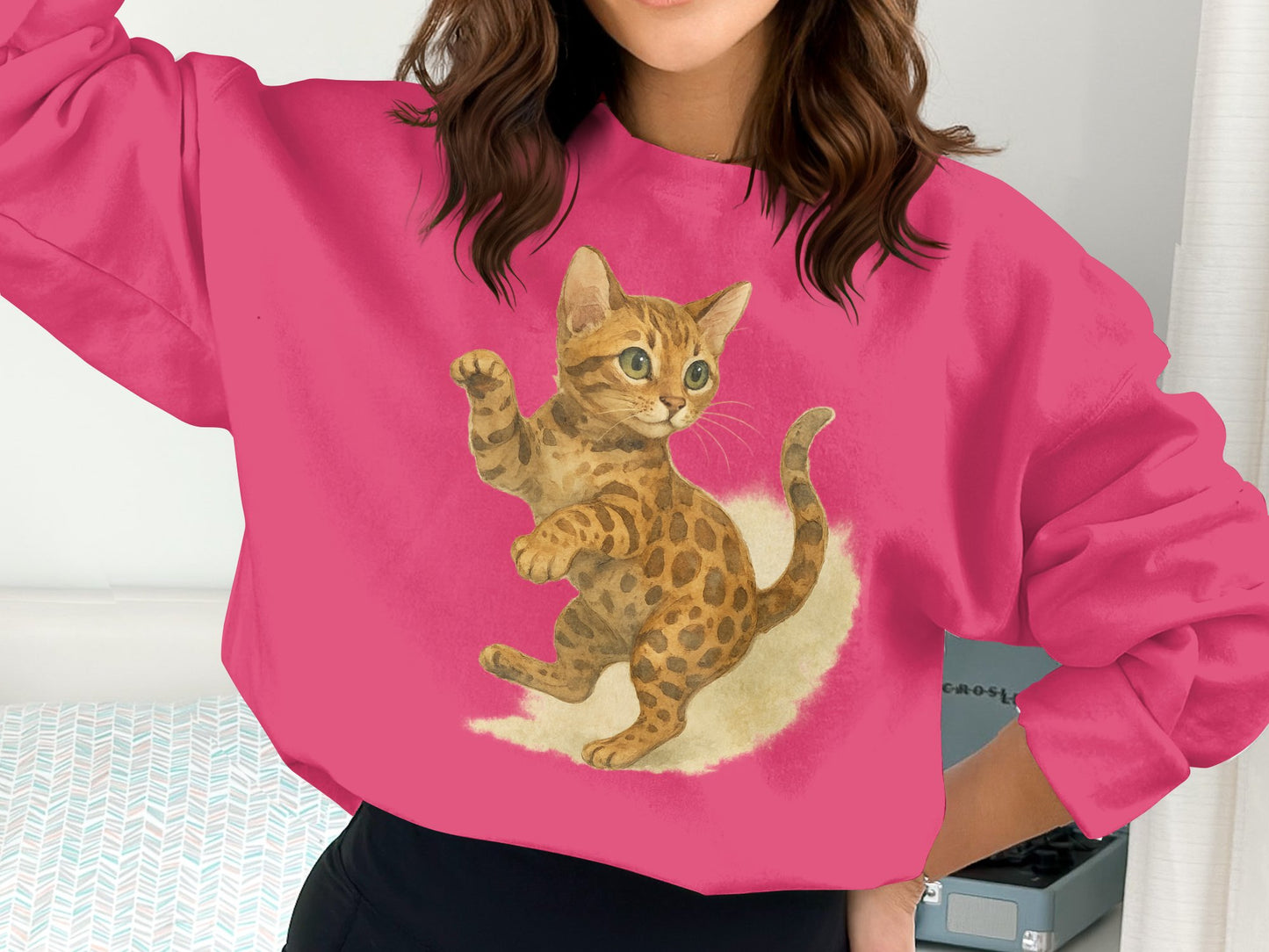 Cute Cat Print Pink Long Sleeve Sweatshirt product