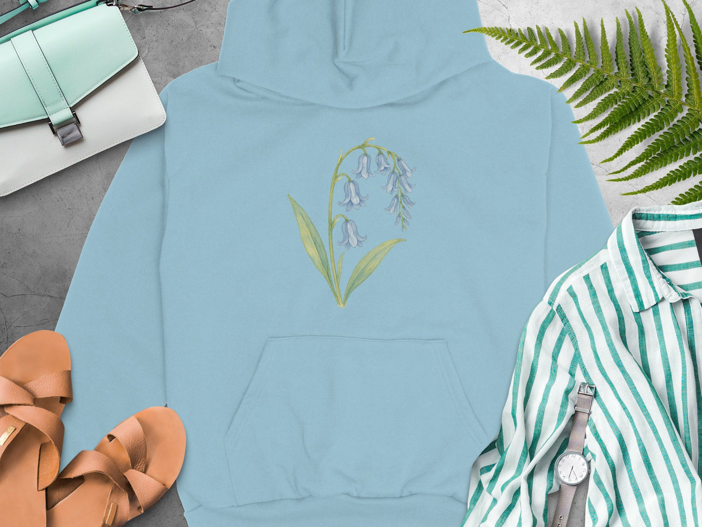 Light Blue Hoodie with Floral Lily Design product type