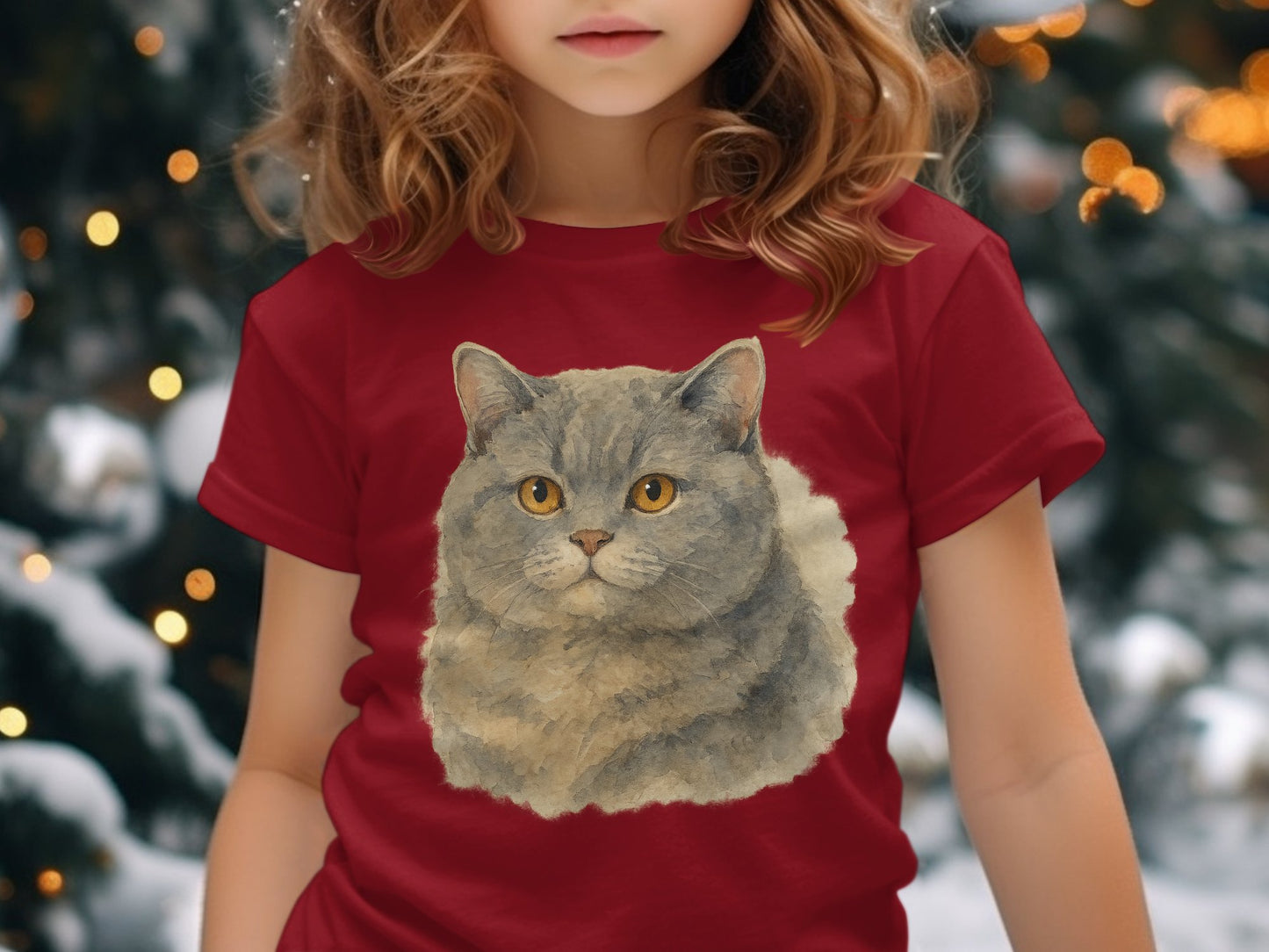 Cute Cat Design on Red Shirt Christmas Product Type