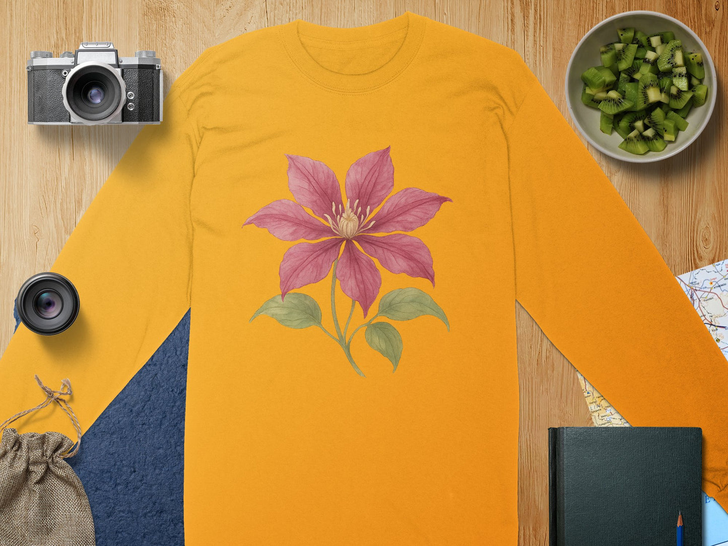 Floral Red Petals Design on Yellow Long Sleeve Shirt product type