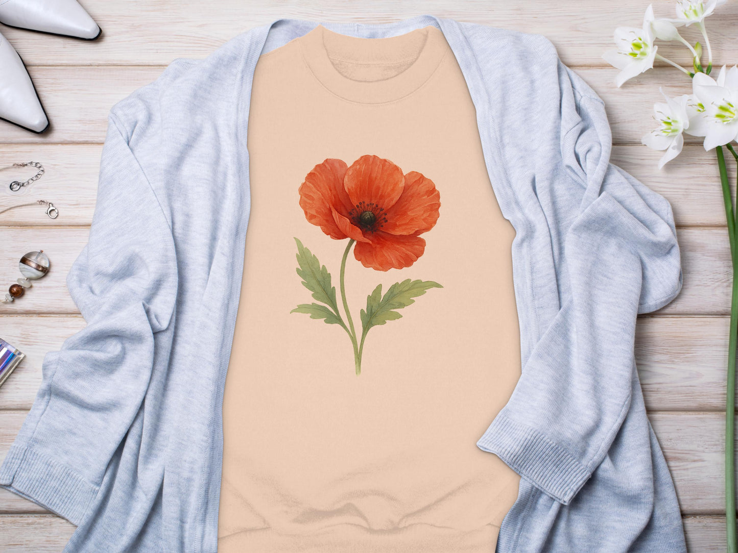 Beautiful Orange Poppy Art Printed Sweater product