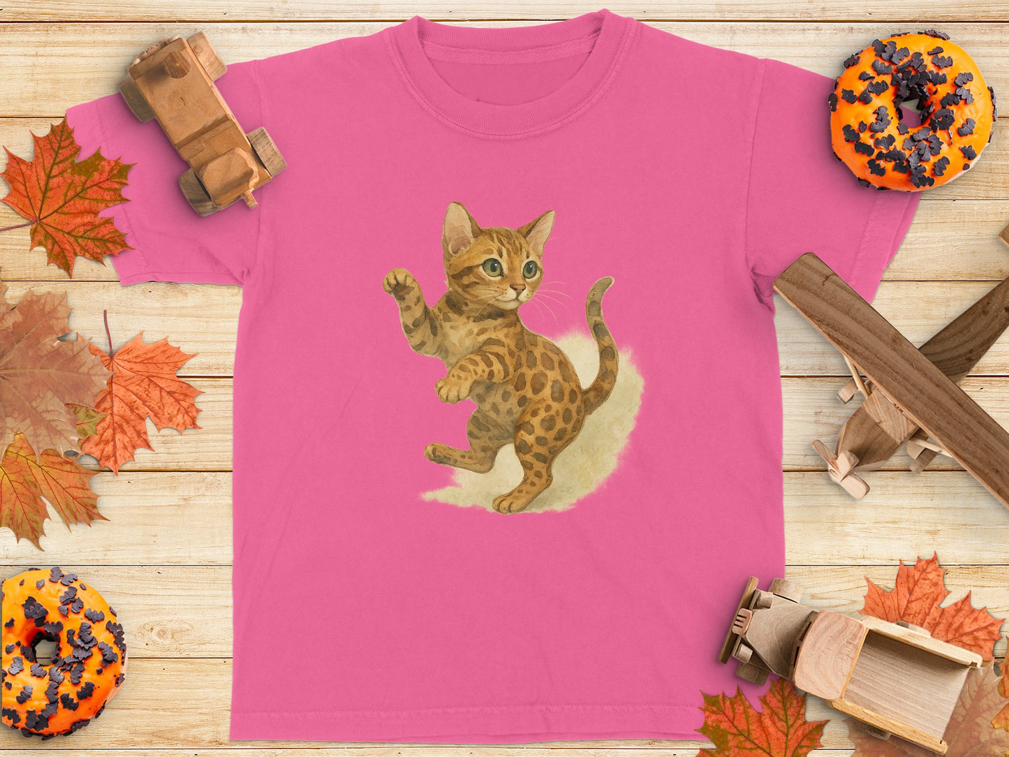 Cute Cartoon Bengal Cat T-Shirt for Kids product