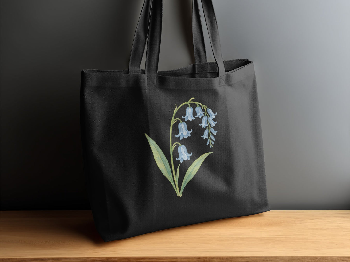 Beautiful Bluebell Design on Black Tote Bag product type