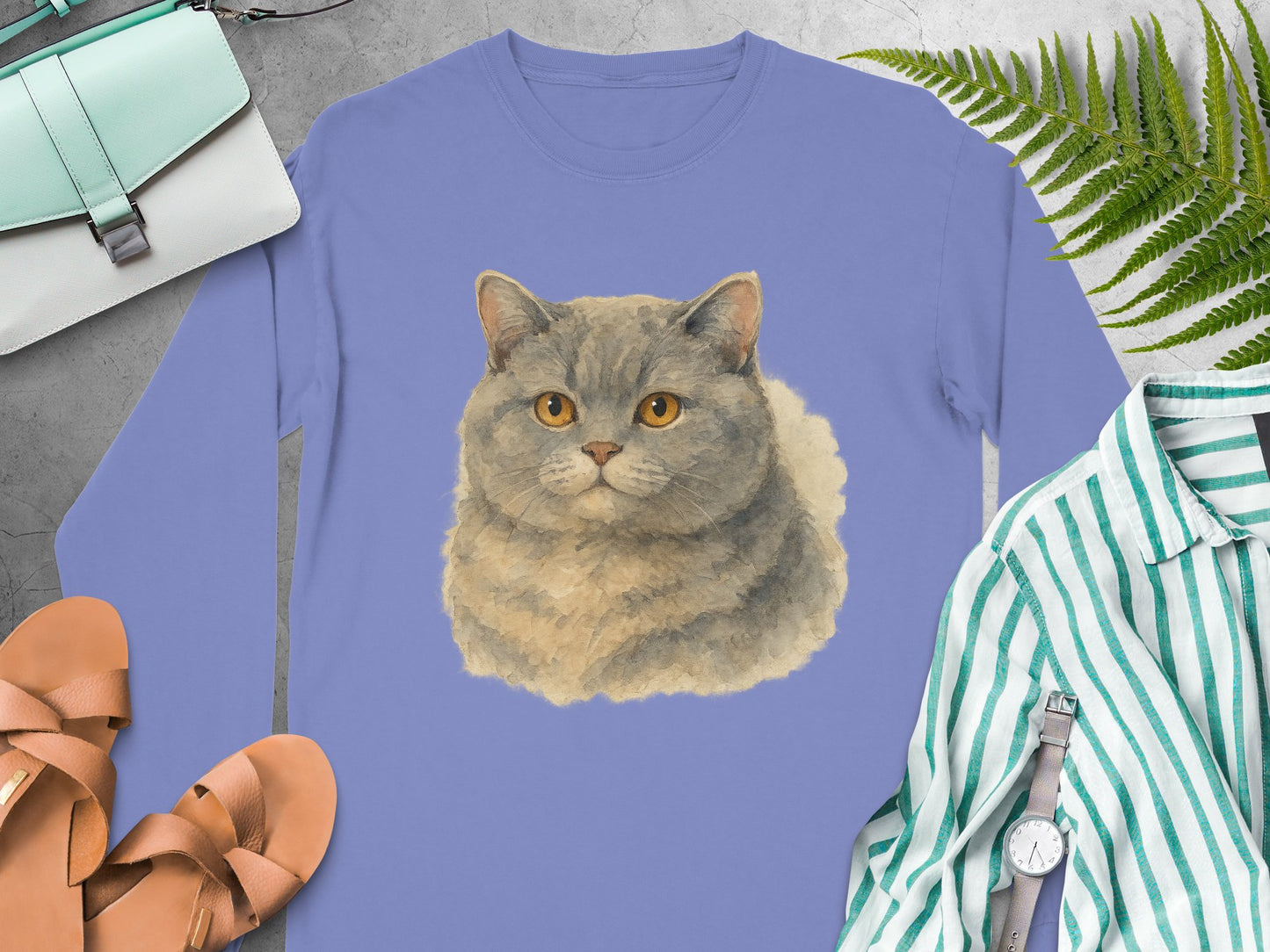 Realistic Cat Face Illustration Long-sleeve Shirt product