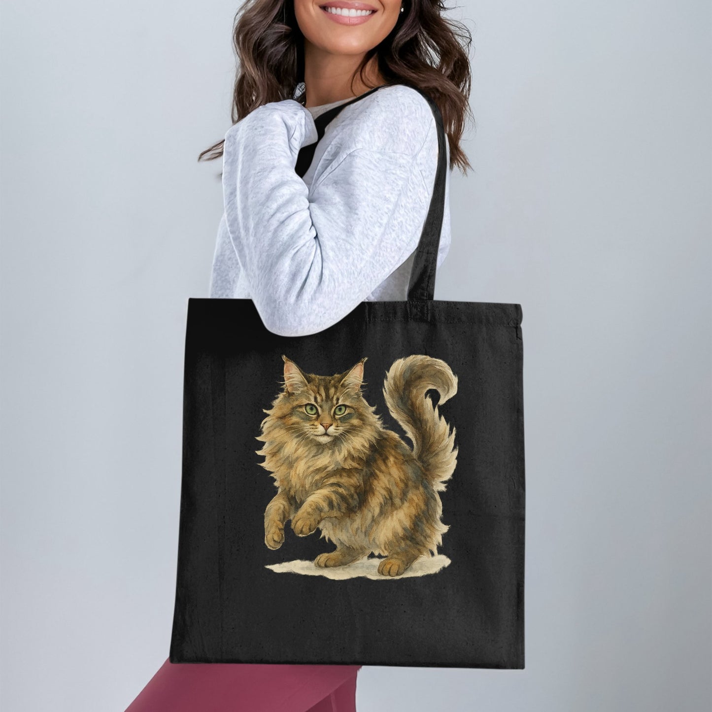 Stylish Large Black Tote Bag with Cat Design product type