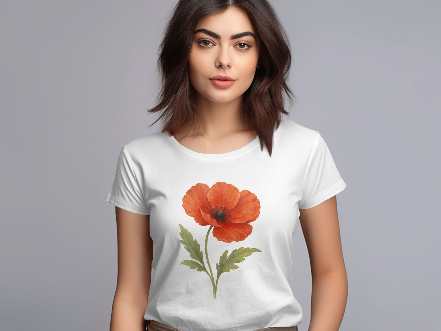 Beautiful Red Flower Printed White T-shirt product