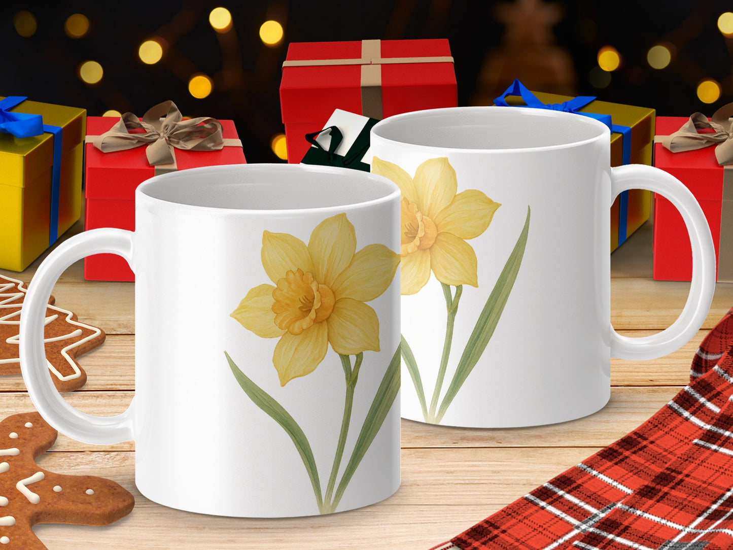 Beautiful Daffodil Print White Festive Mug Product Type