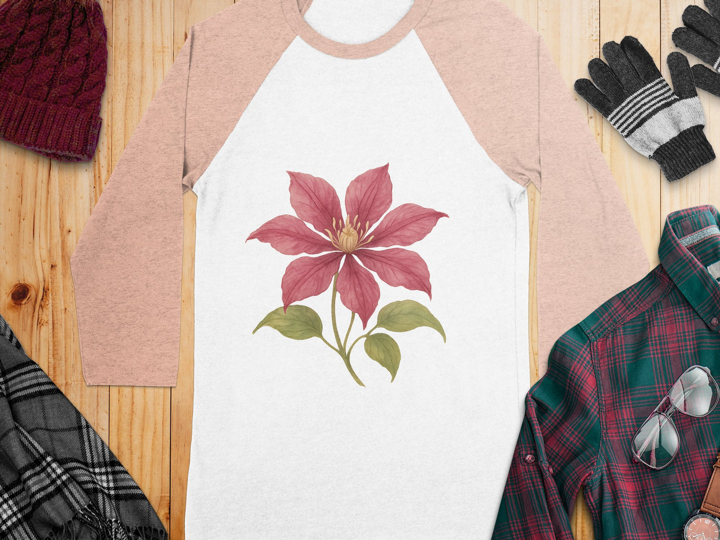 Floral Design Long Sleeve Raglan Baseball Shirt product