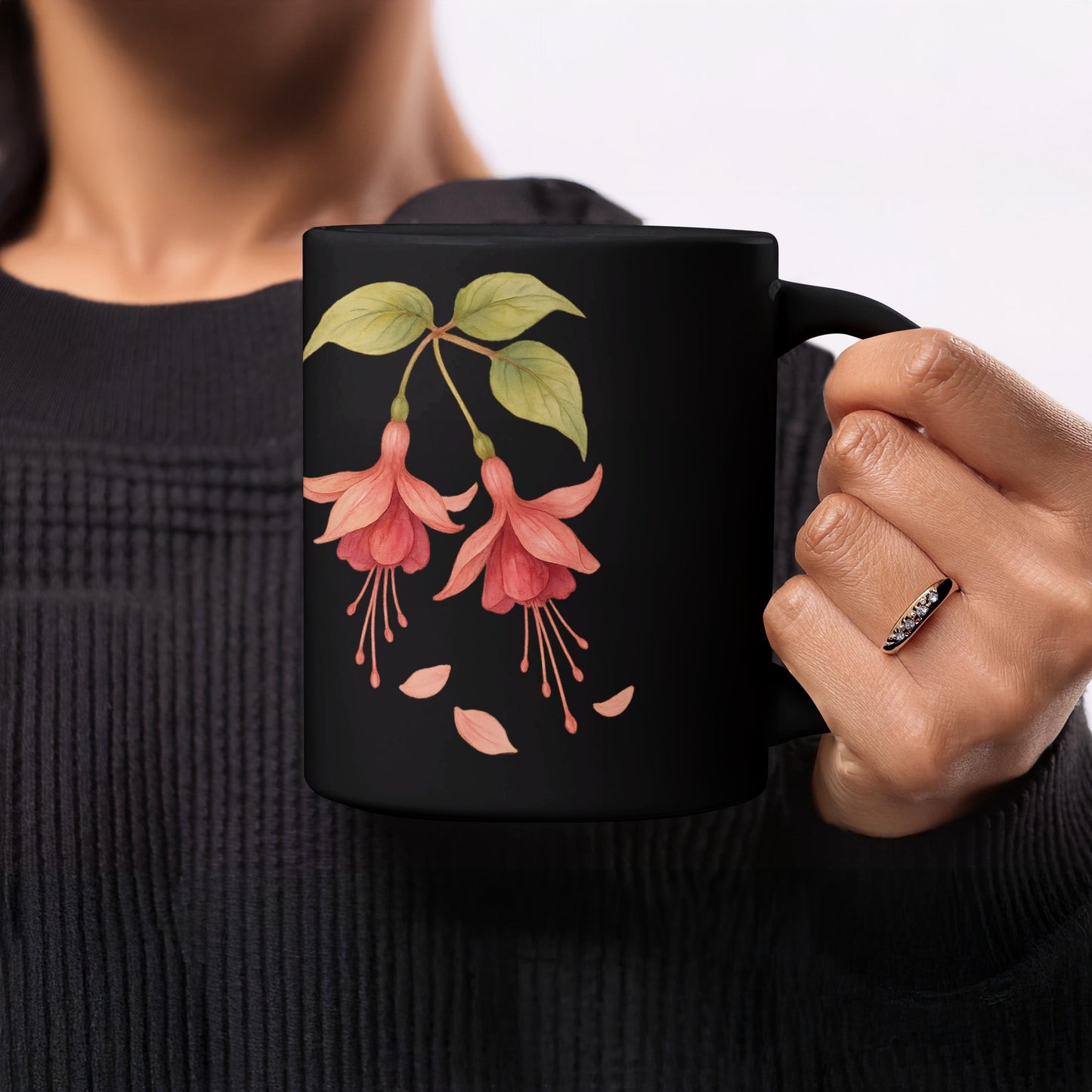 Elegant Floral Design Black Coffee Mug product