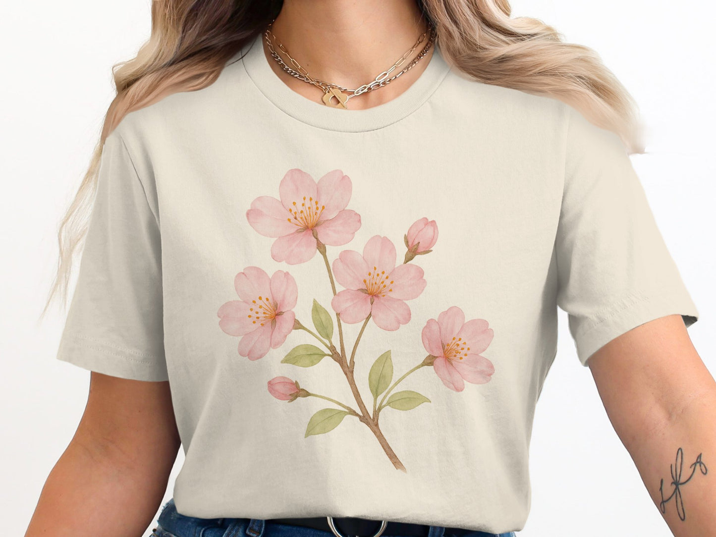 Floral Pink Blossom Graphic Handmade T-shirt product type