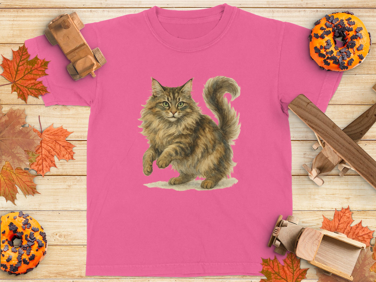 Playful Cat Graphic on Pink Background Shirt product