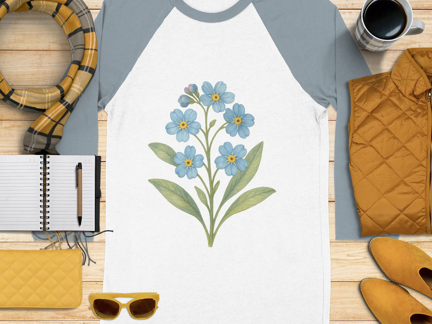 Blue Floral Design Raglan Sleeve Shirt product
