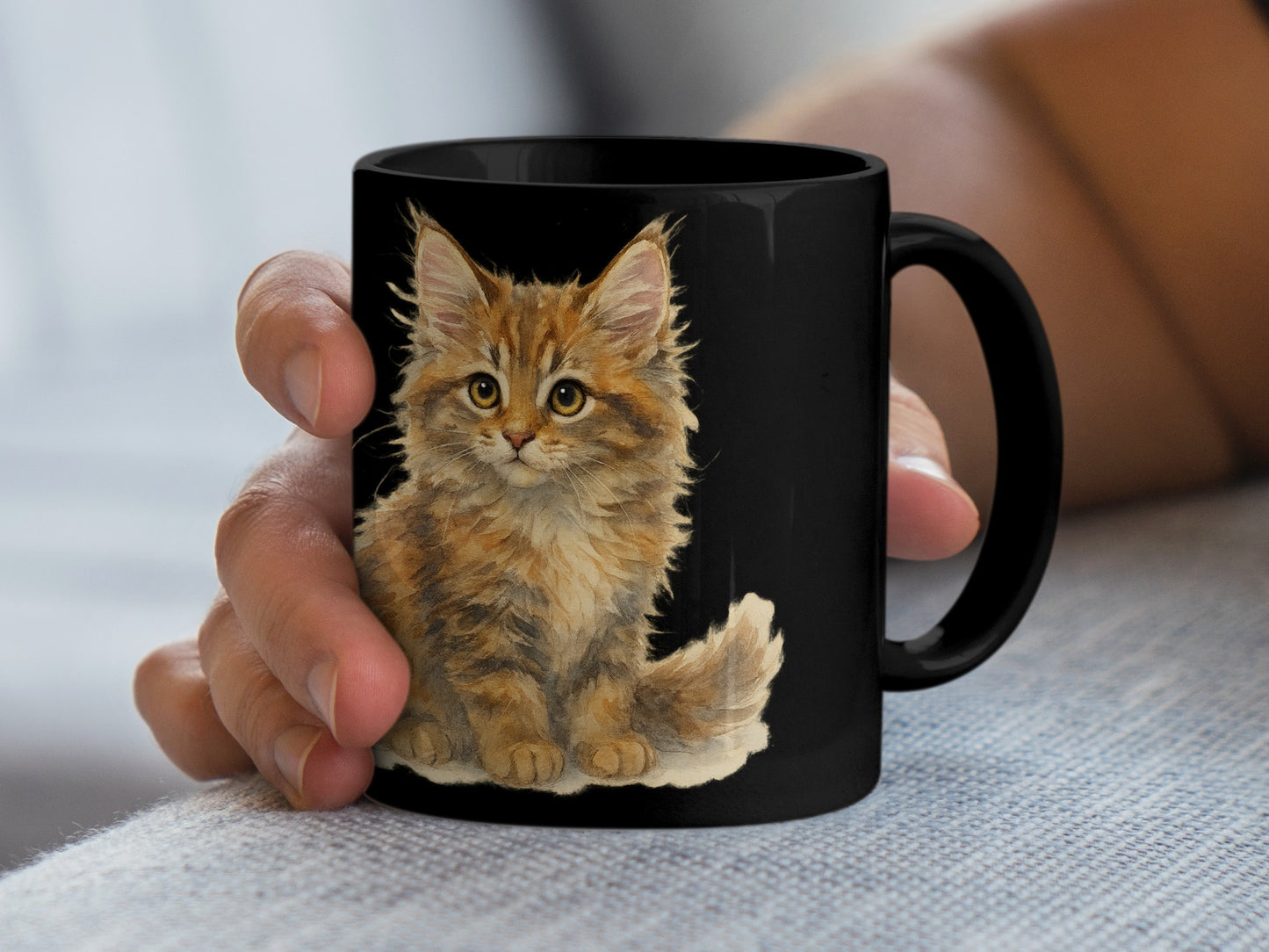Cute Fluffy Kitten Black Coffee Mug product type