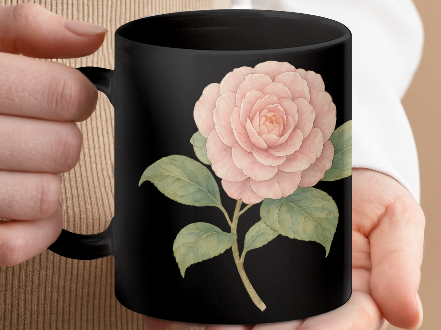 Elegant Black Mug with Beautiful Flower Design product type