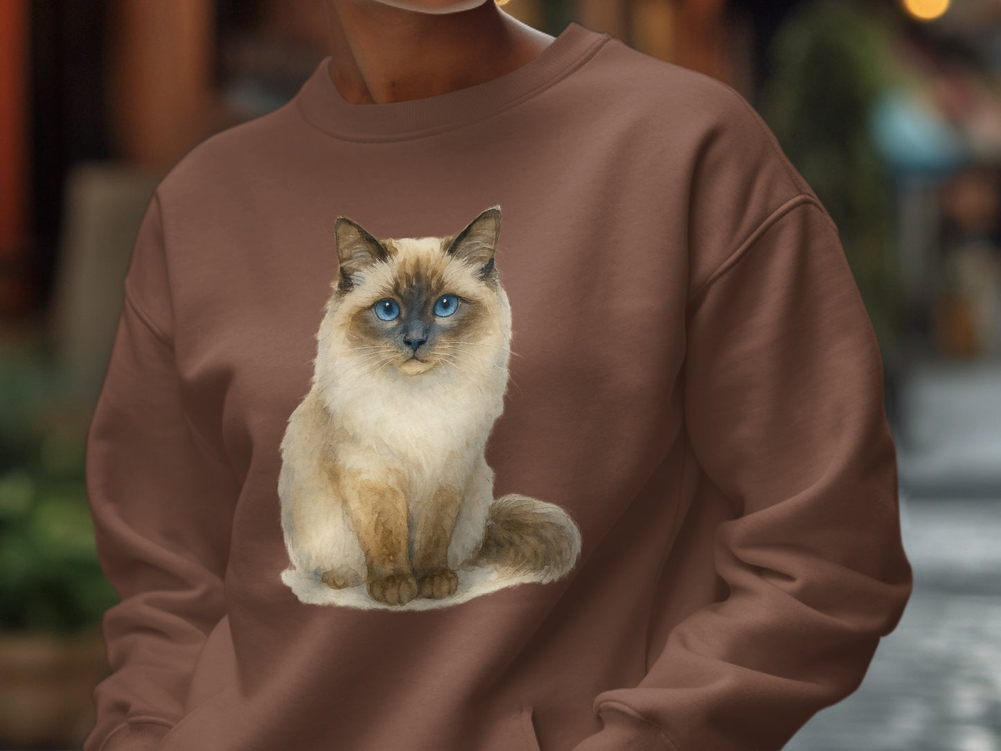 Realistic Blue-Eyed Cat Print Sweatshirt product type