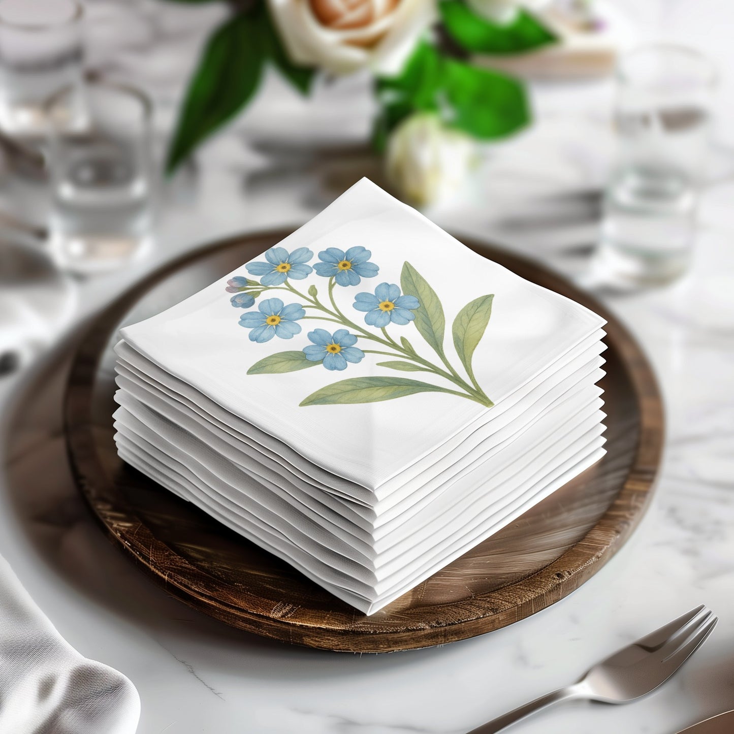 Elegant Floral Design White Napkin Stack product