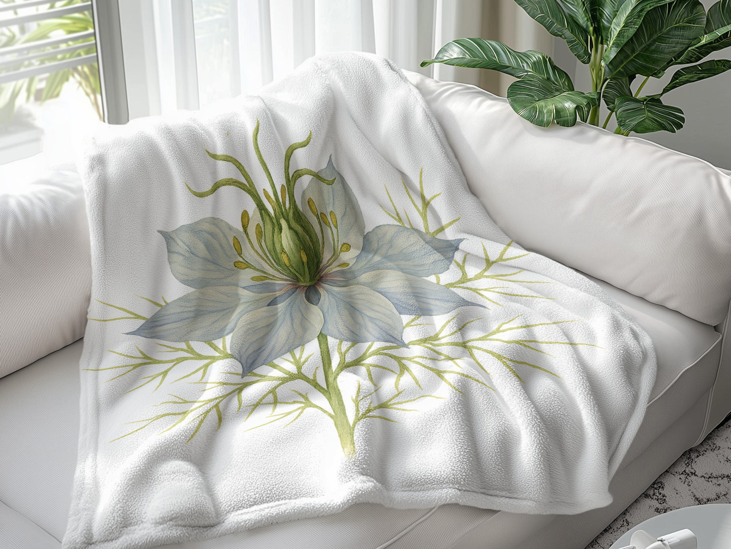 Beautiful Large Flower Print White Blanket product