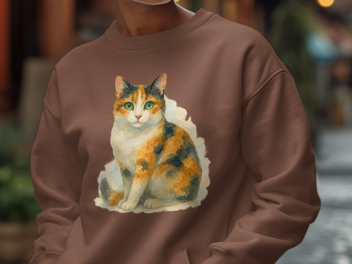Cute Calico Cat Artwork on Brown Sweatshirt product