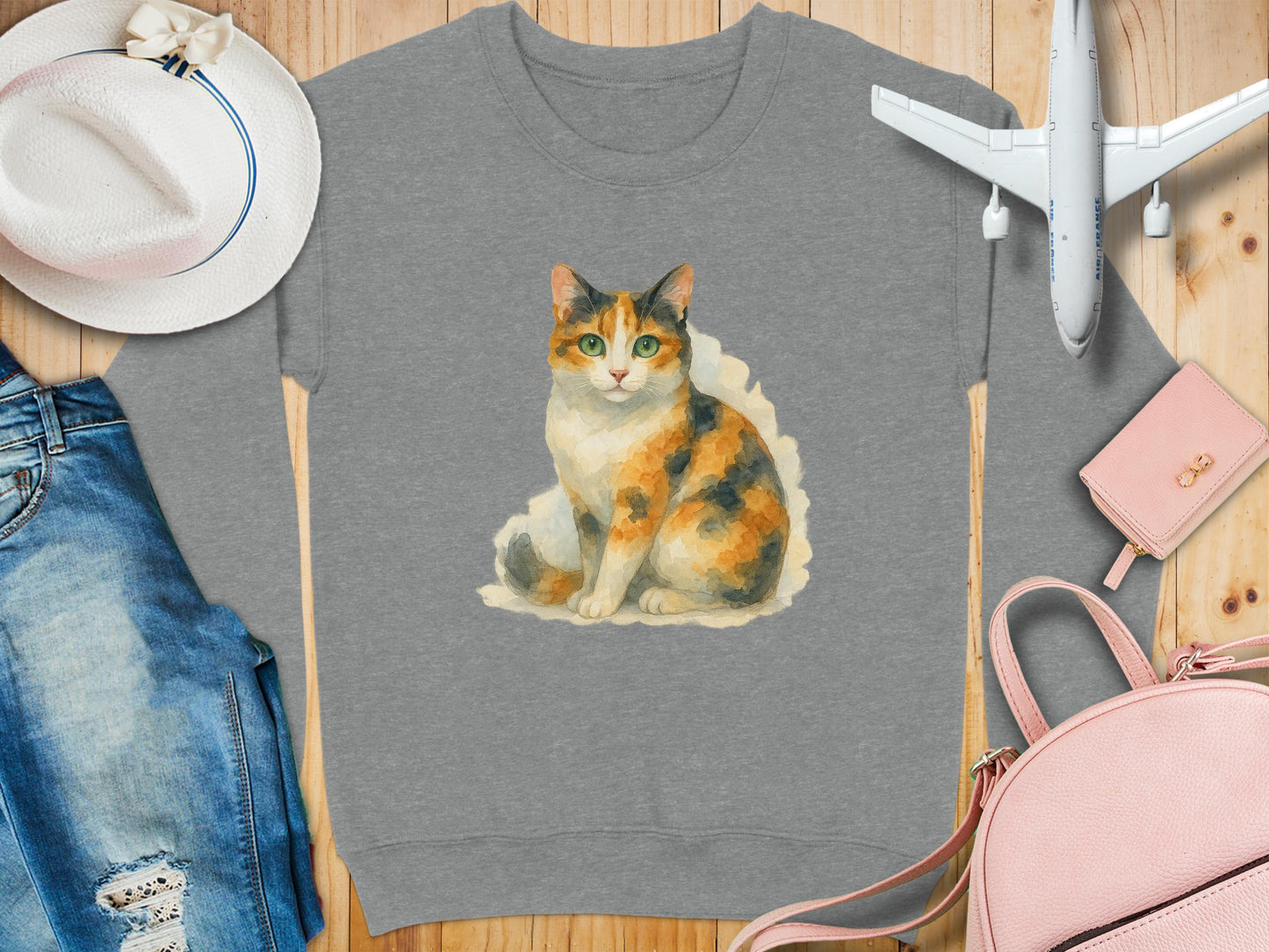Adorable Calico Cat Graphic Print Crewneck product