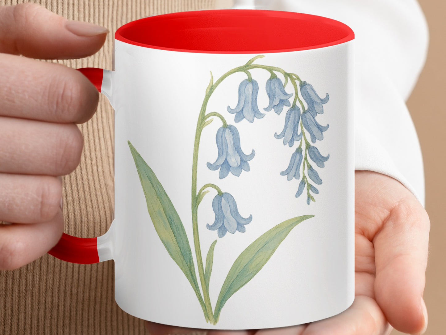 Bluebell Flower Art on White and Red Mug product type