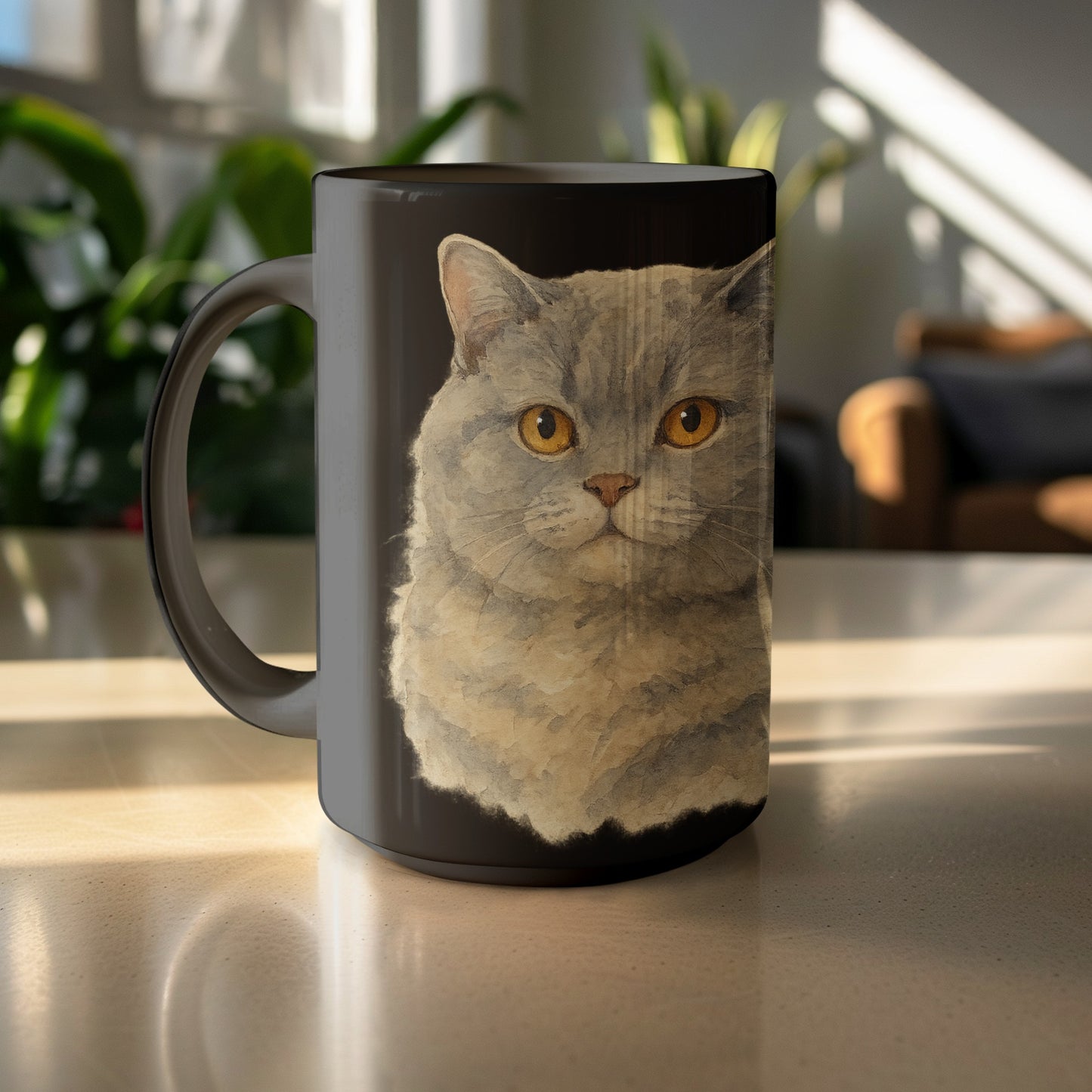 Gray Cat Illustration on a Dark Coffee Mug product