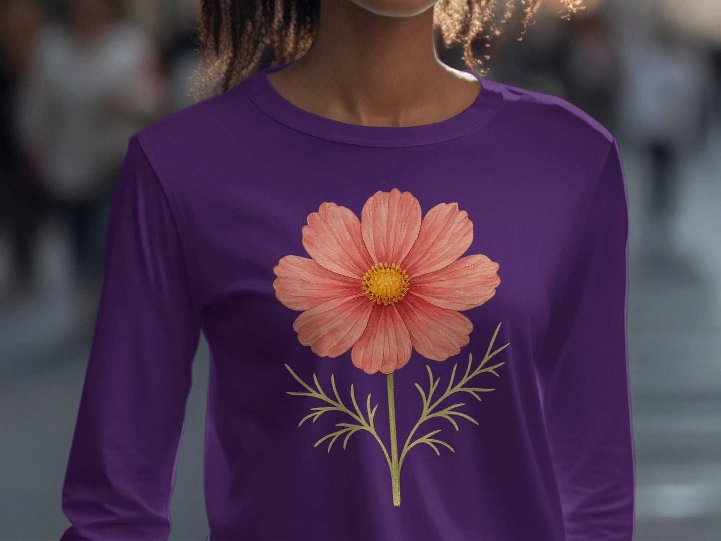 Purple Long Sleeve Shirt with Pink Flower Print product