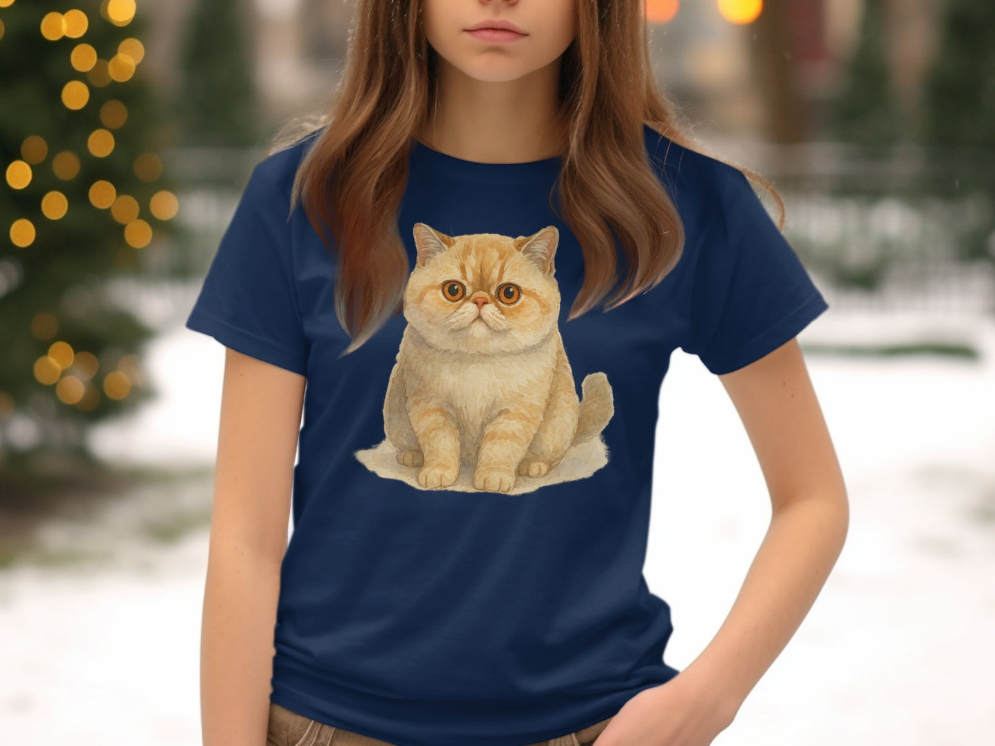 Adorable Cat Illustration on Blue Tee product type