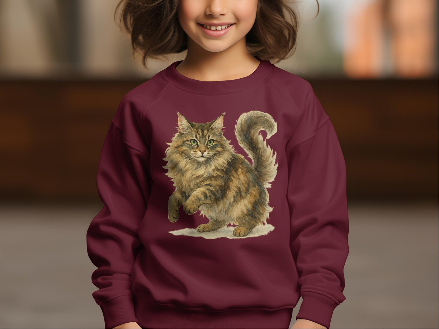 Cute Fluffy Cat Printed Brunette Kids Sweatshirt product