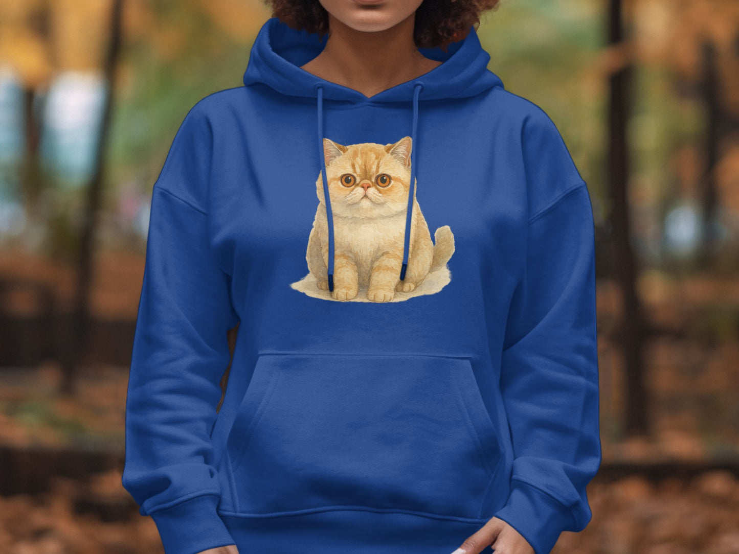 Cute Orange Cat Blue Hoodie with Drawstrings product type