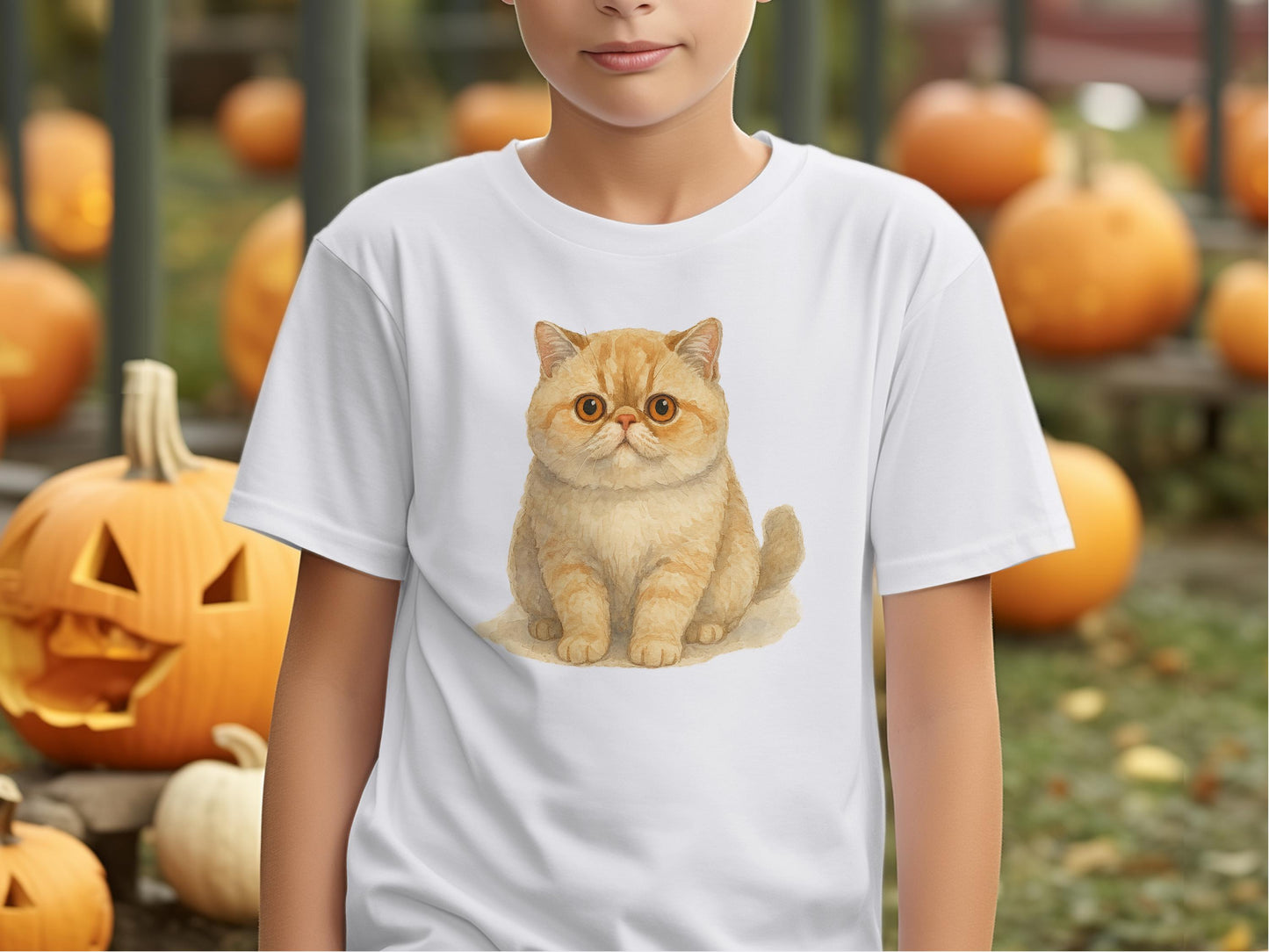 Whimsical Cat T Shirt for Pumpkin Patch Wear Product