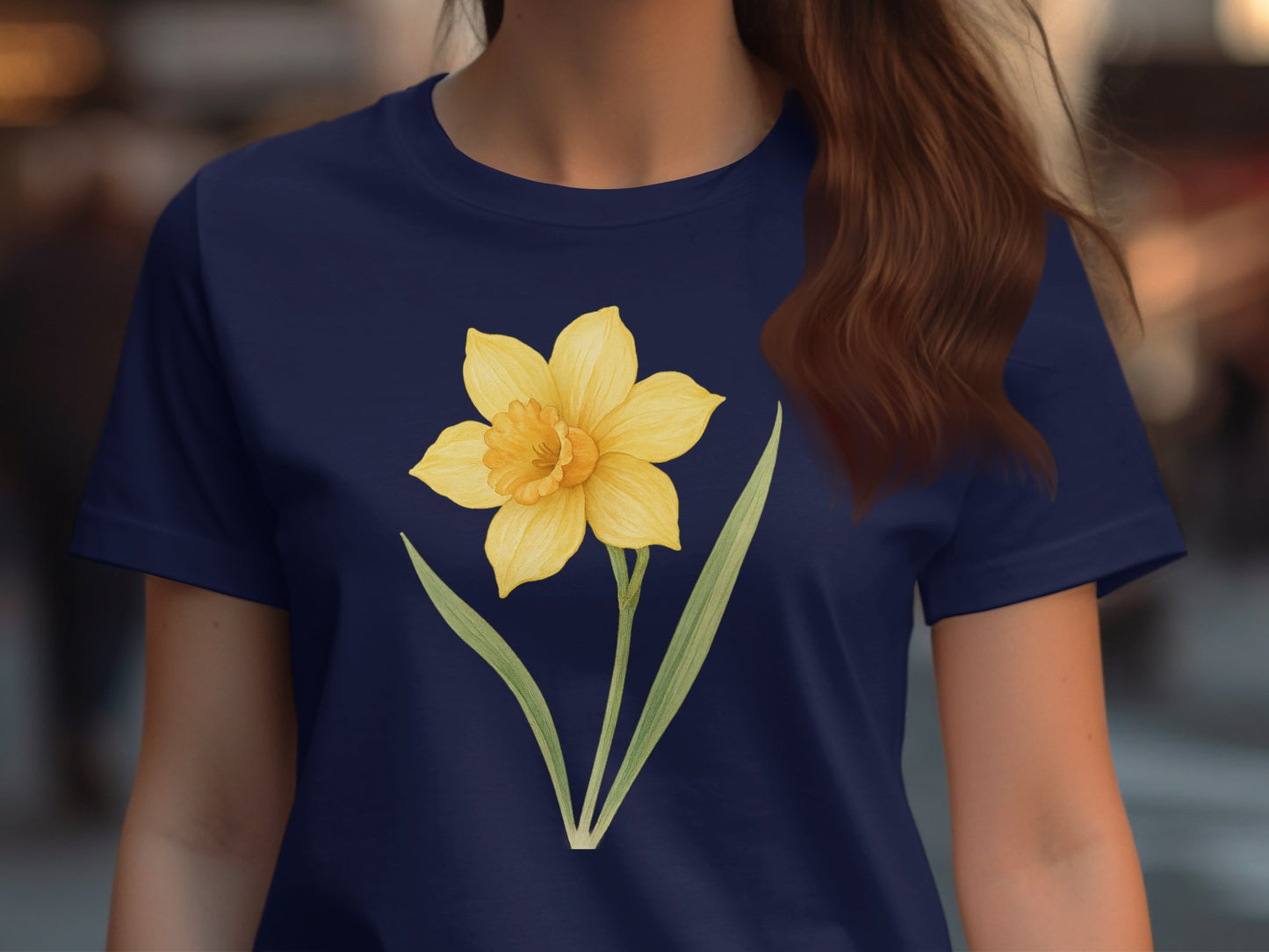 Yellow Daffodil Graphic on Blue Tee product
