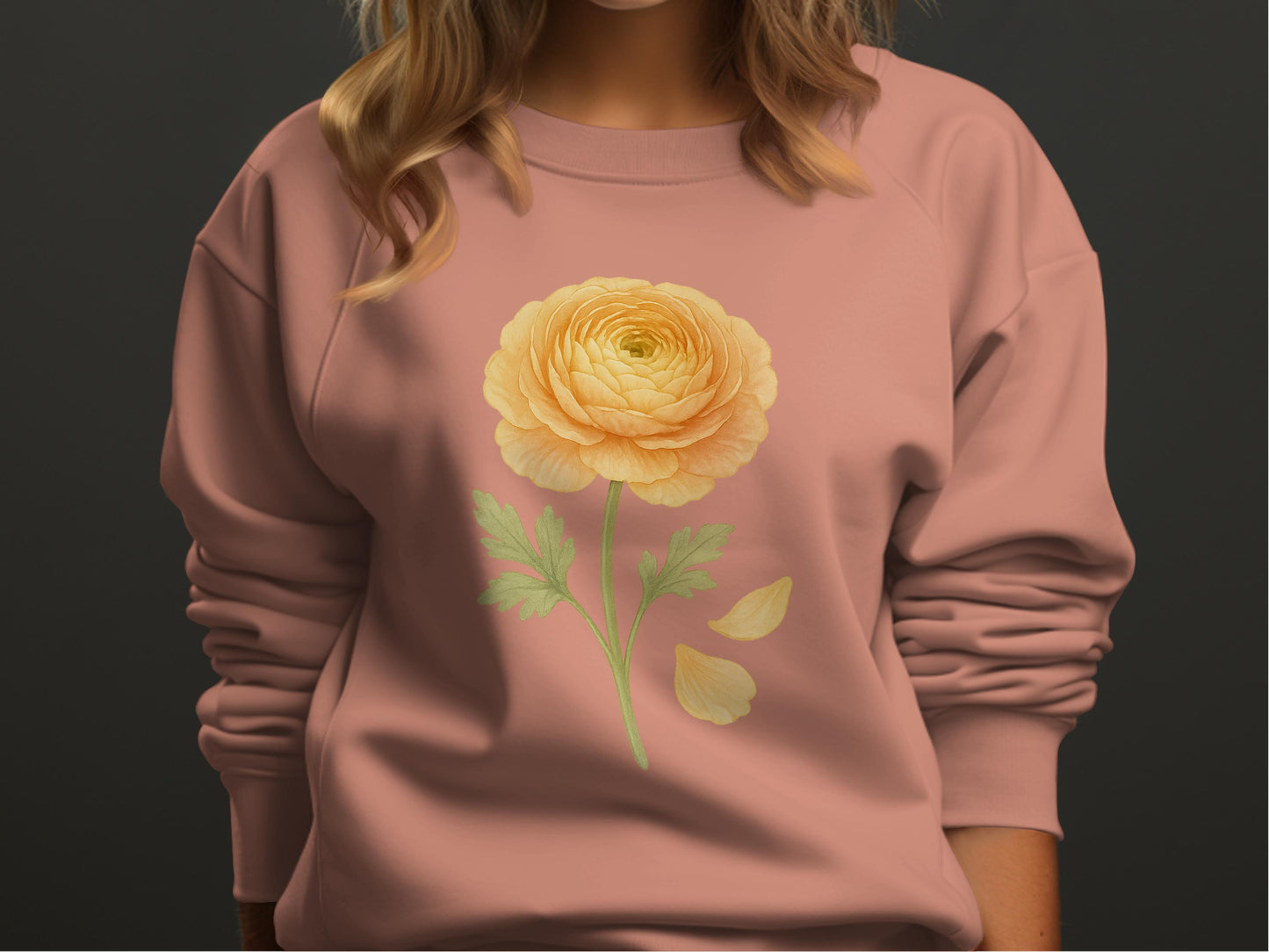 Elegant Yellow Floral Design Long Sleeve Sweatshirt product