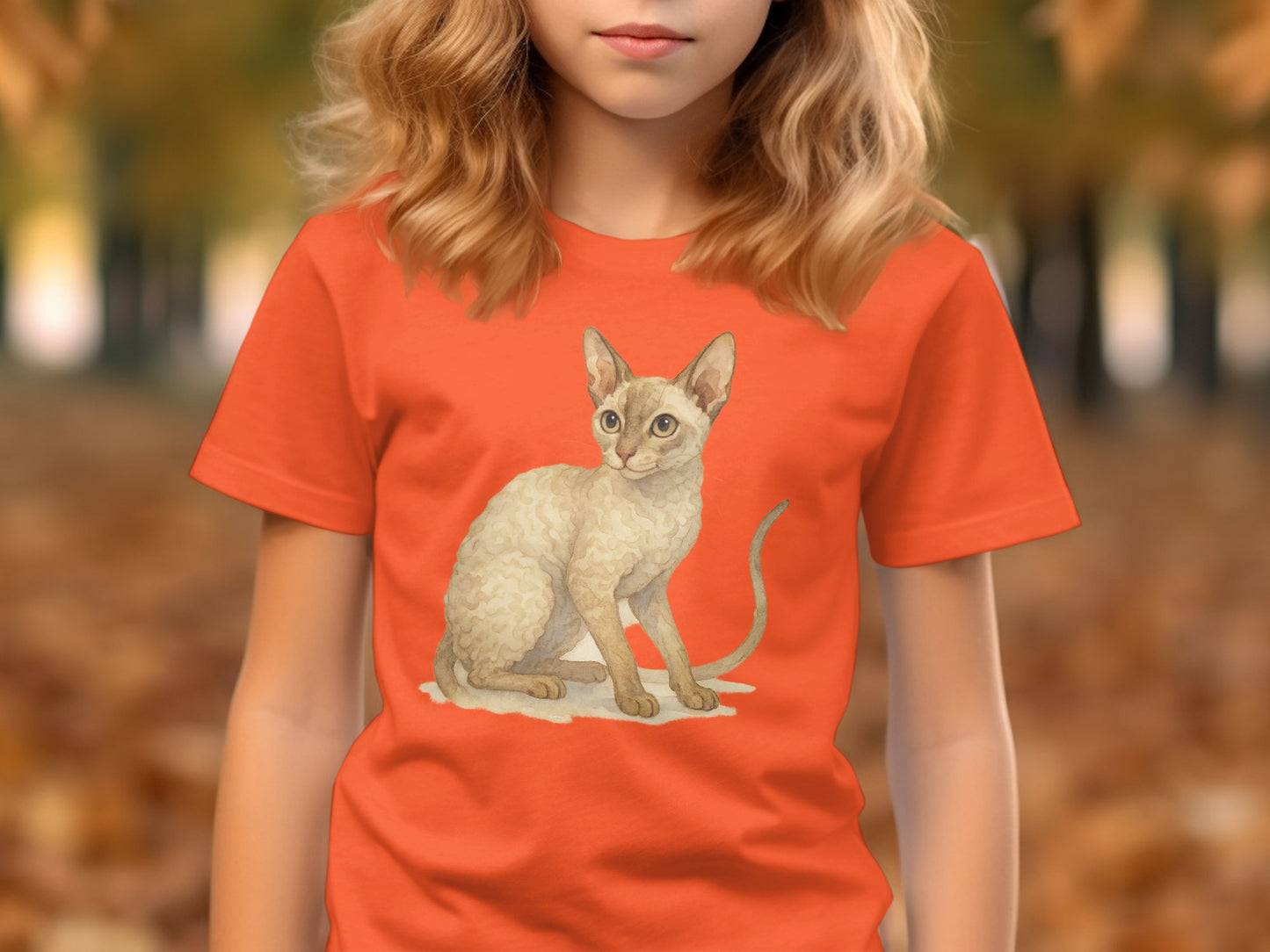 Orange Tee With Cute Cat Graphic T-shirt product