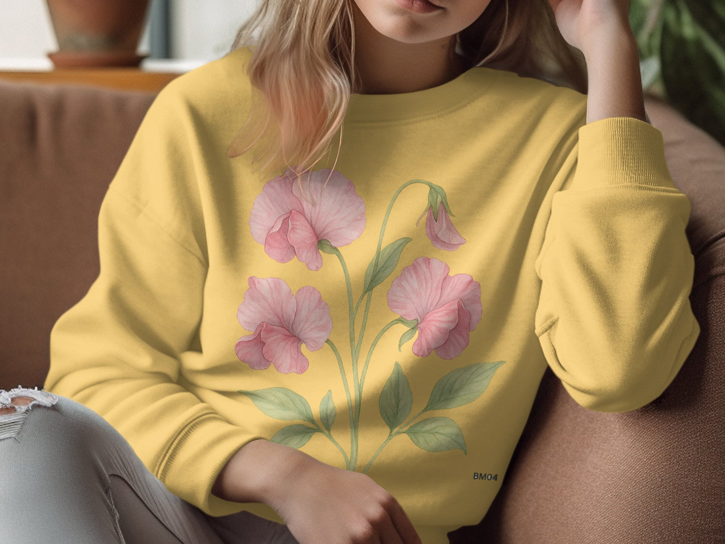 Beautiful Pink Floral Design on Cozy Sweatshirt Product