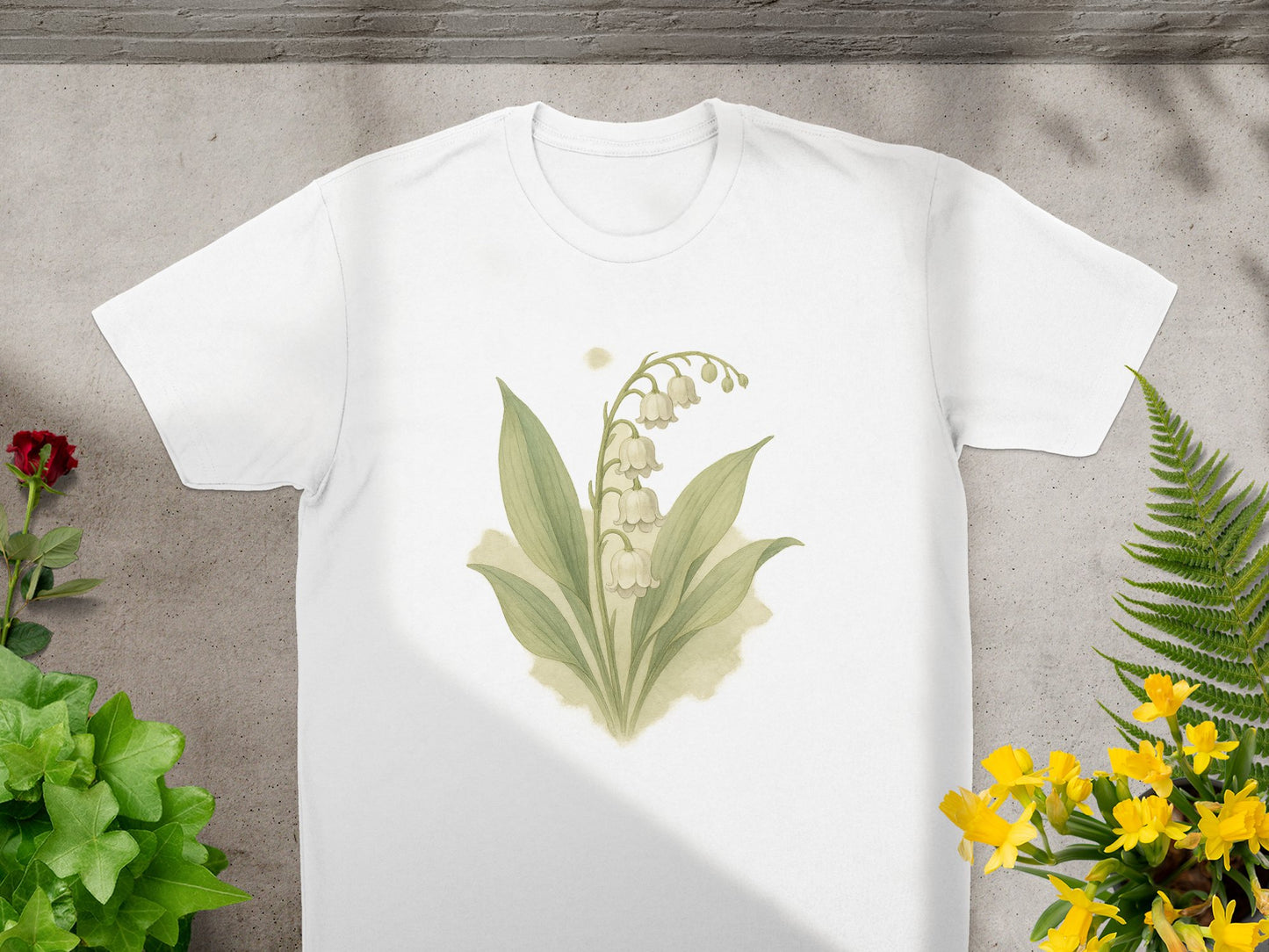 Beautiful Lily of the Valley Design on White T-Shirt product