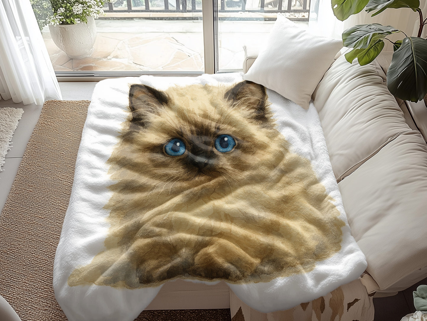 Cozy Blanket Featuring Adorable Blue-Eyed Cat Product