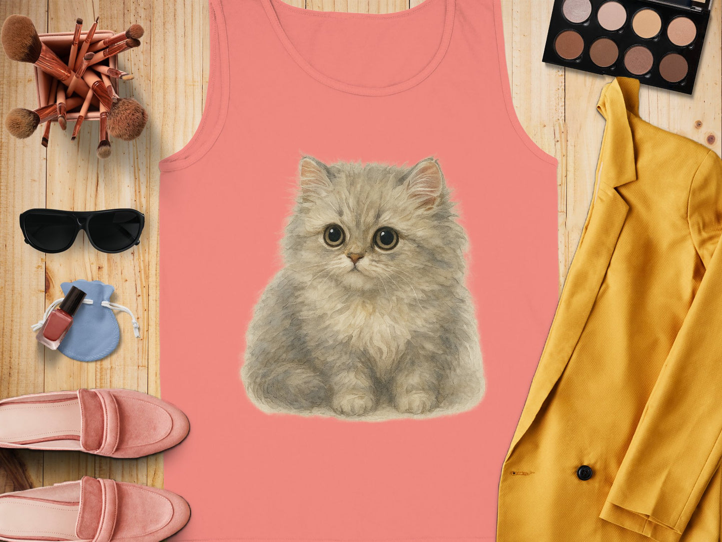 Cute Kitten Print Pink Sleeveless Casual Wear product