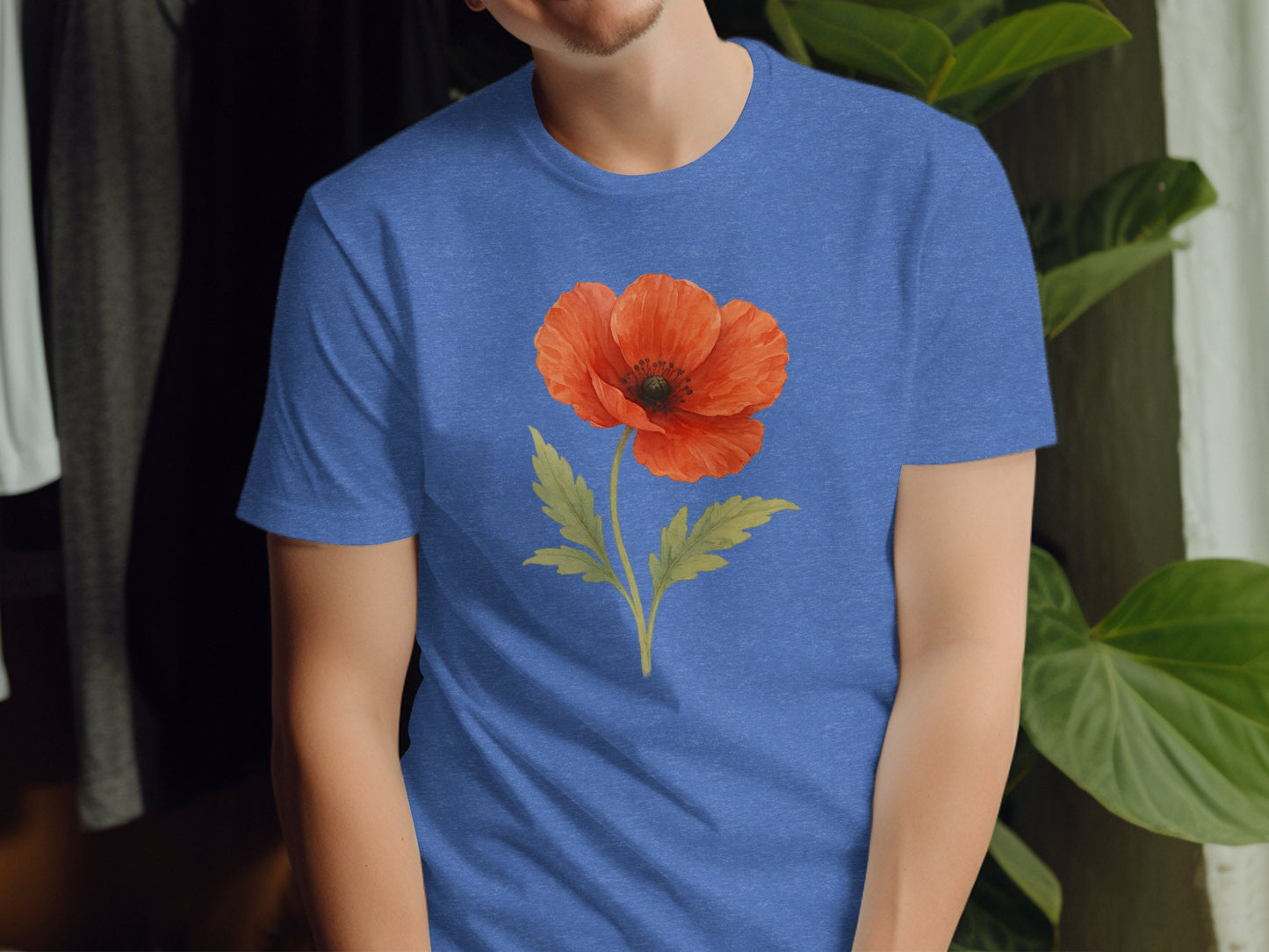 Vibrant Floral Design on Blue Background T-shirt product type