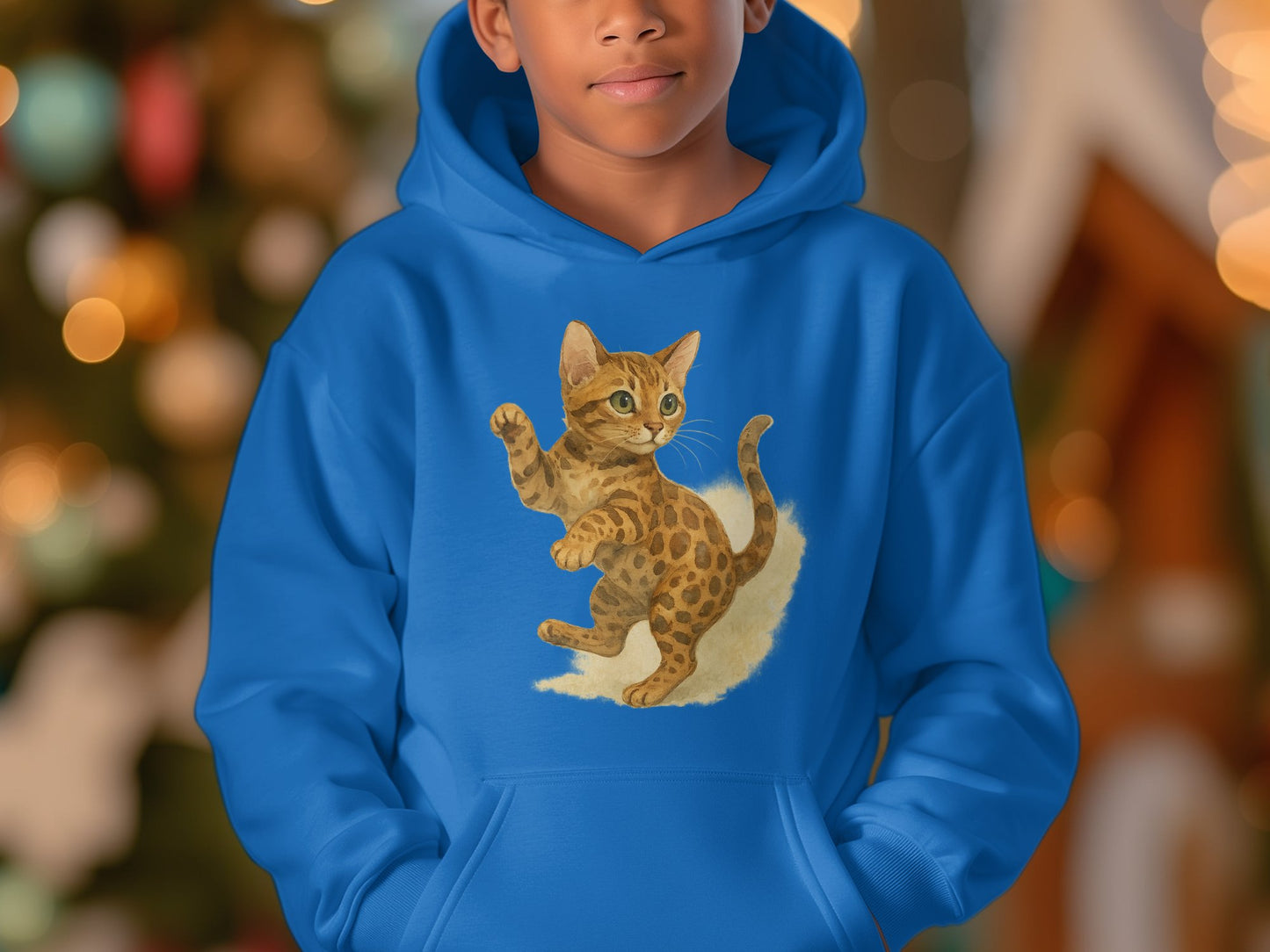 Adorable Bengal Cat Graphic on Blue Hoodie product type