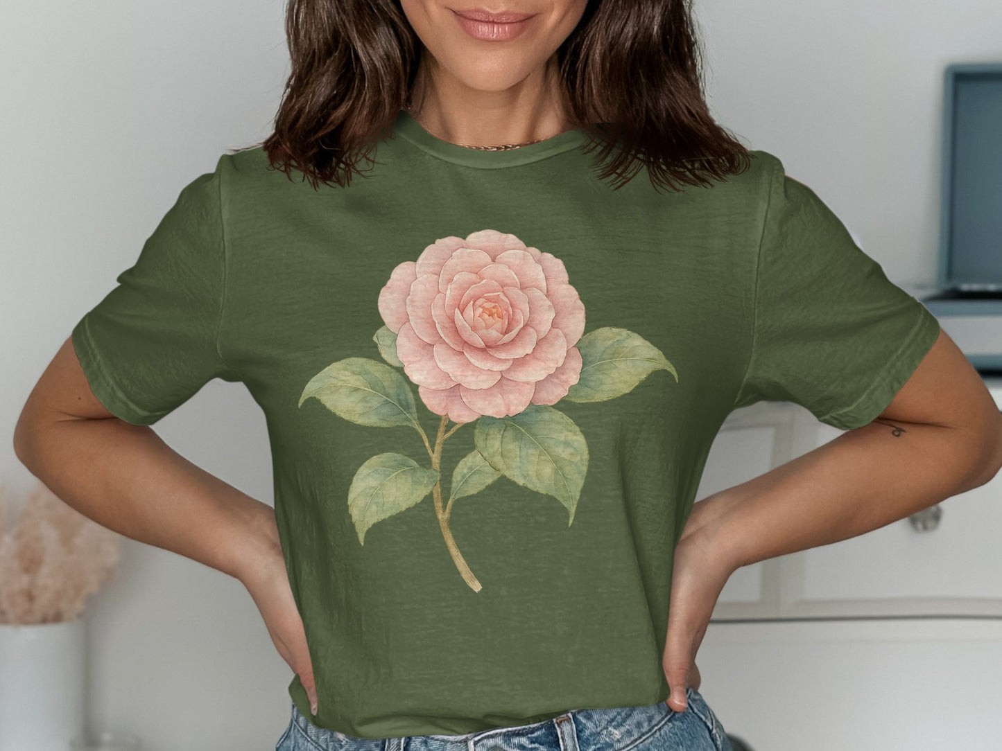 Vintage Rose Print Green T-Shirt Casual Wear product