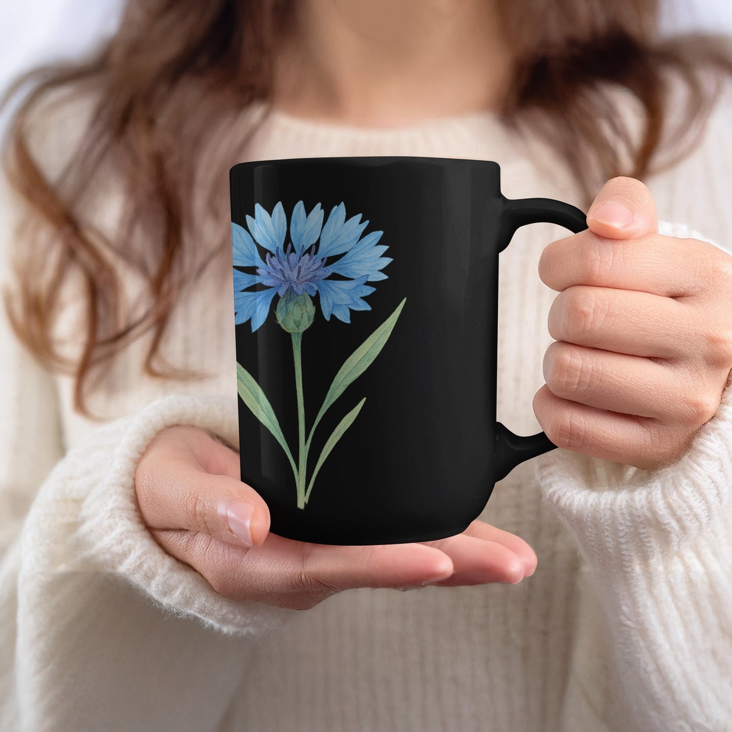Blue Floral Design Black Mug Home Decor product
