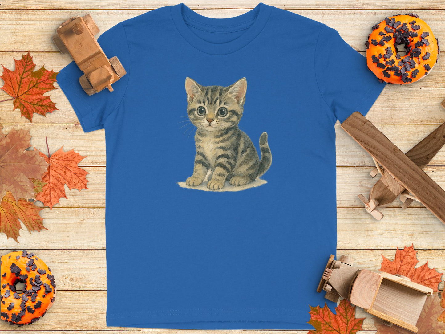 Cute Kitten Printed Blue Shirt for Cat Lovers product