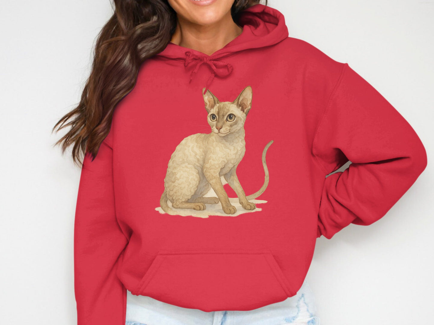 Cute Cat Design on Red Hoodie Casual product