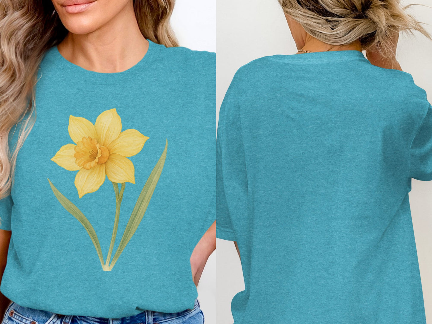 Yellow Daffodil Graphic Teal Blue Casual Wear product type