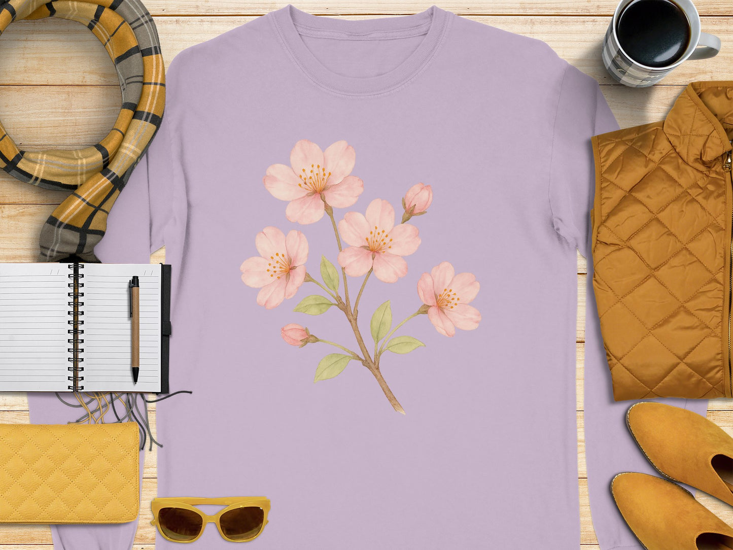 Pink Flower Blossom Design on Lavender Shirt product