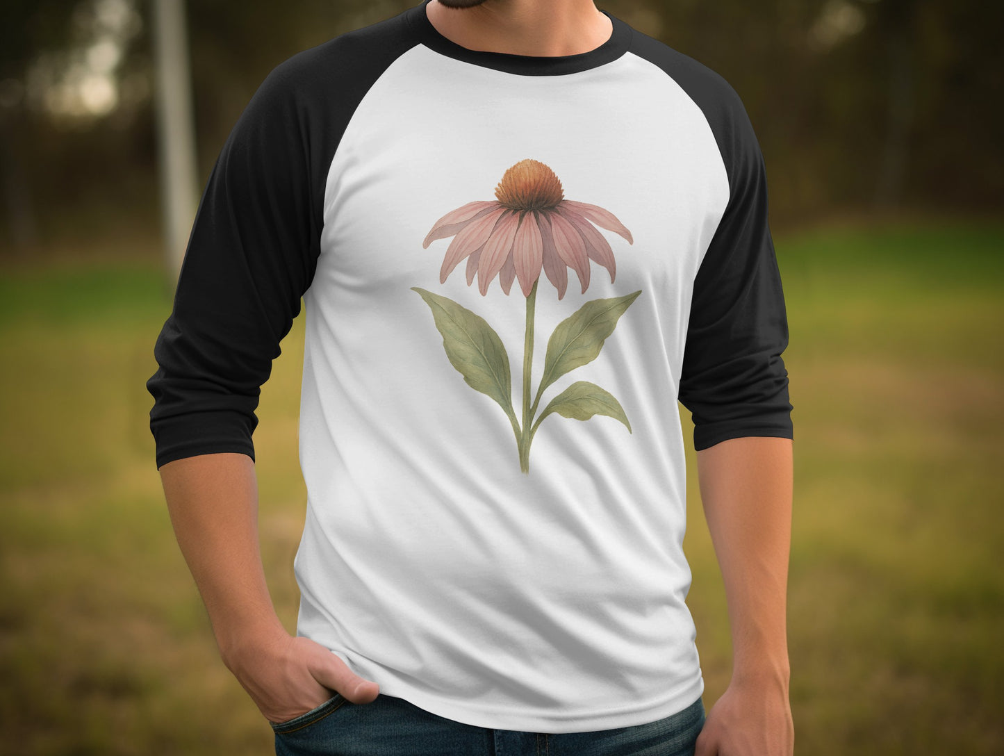 Casual Black Sleeves Shirt With Echinacea Flower Product