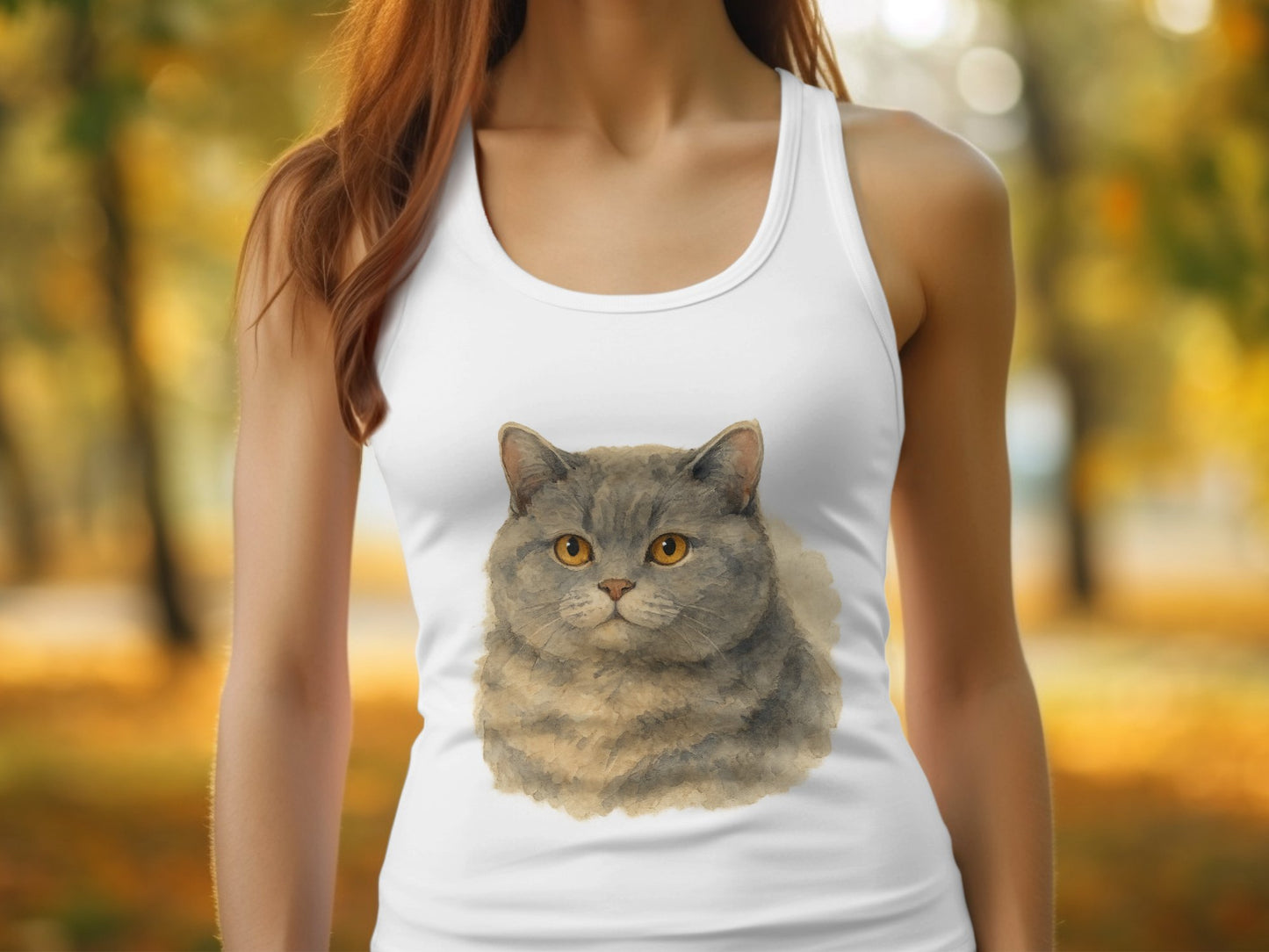Realistic Grey Cat Art on White Women's Tank Top product