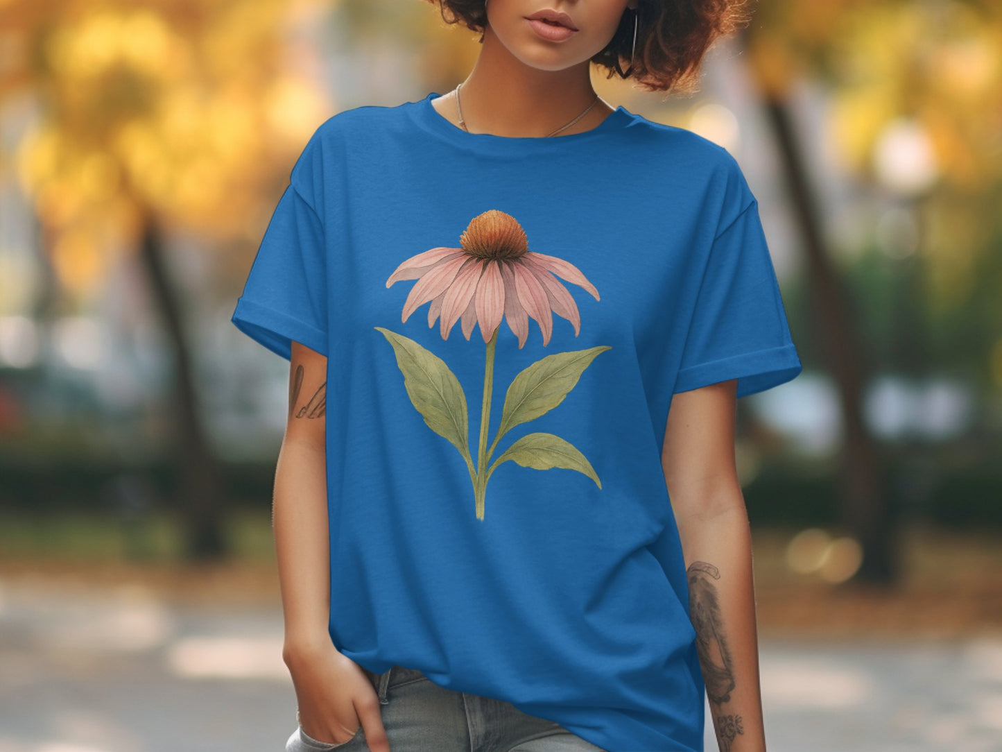 Vibrant Botanical Print Blue Casual Wear T-Shirt product