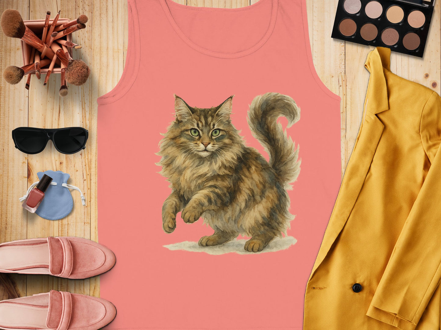 Playful Cat Design on Trendy Pink Tank Top product