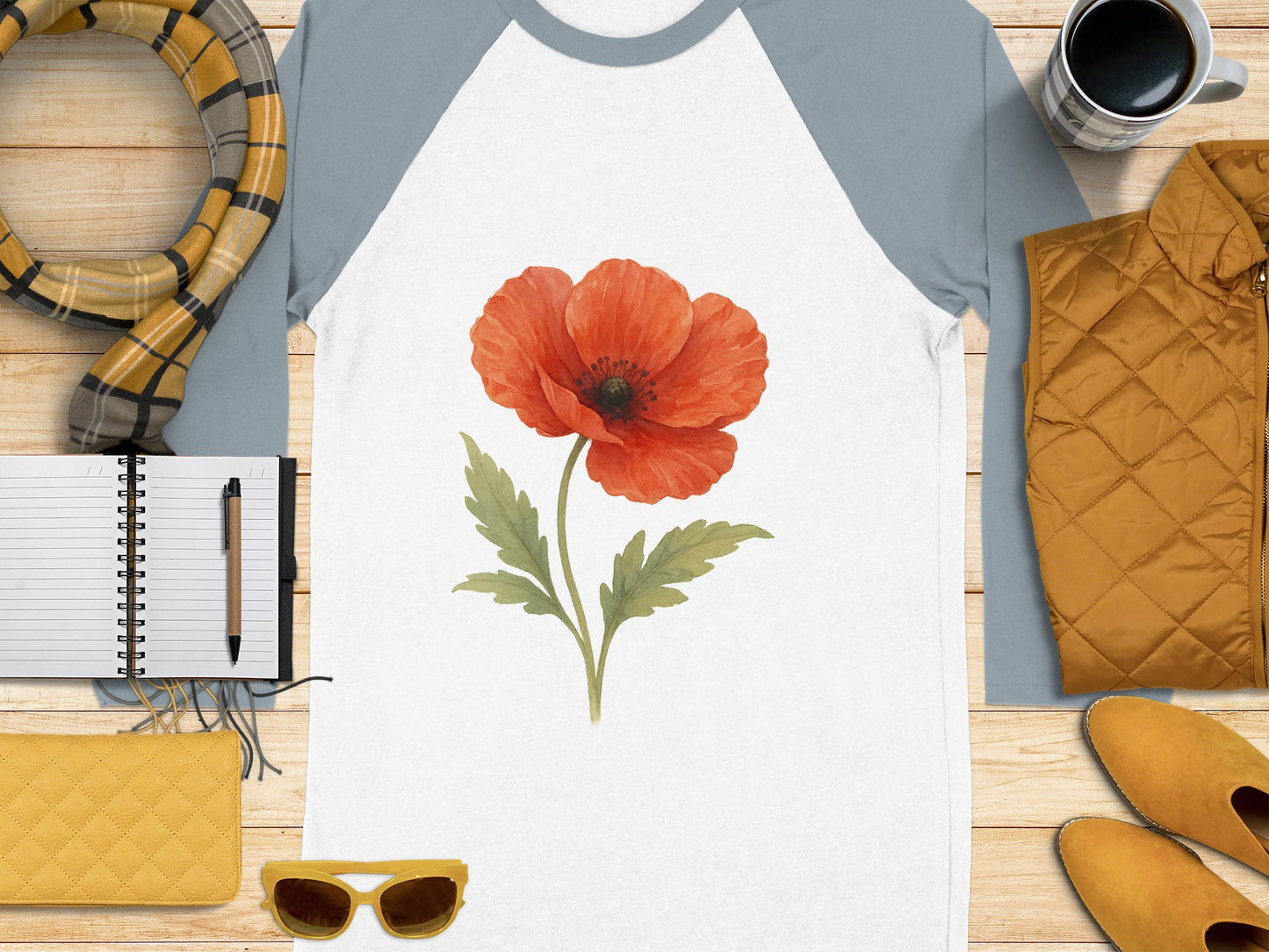 Stylish White T-shirt with Bold Red Poppy Design product type